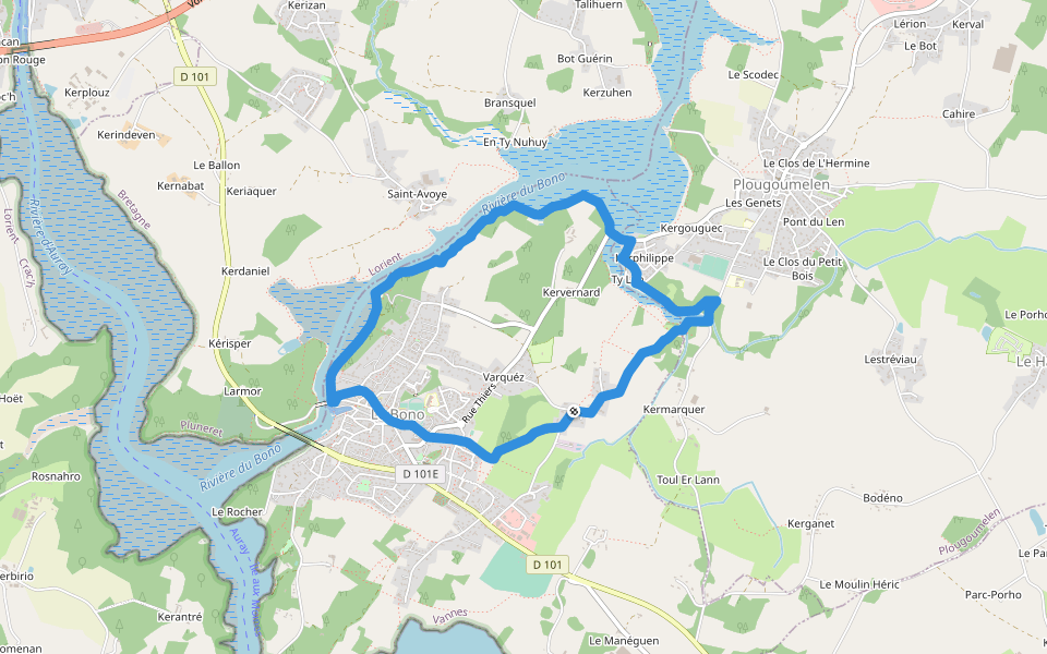 Circuit de la Chapelle de Béquerel walking route map in Le Bono
