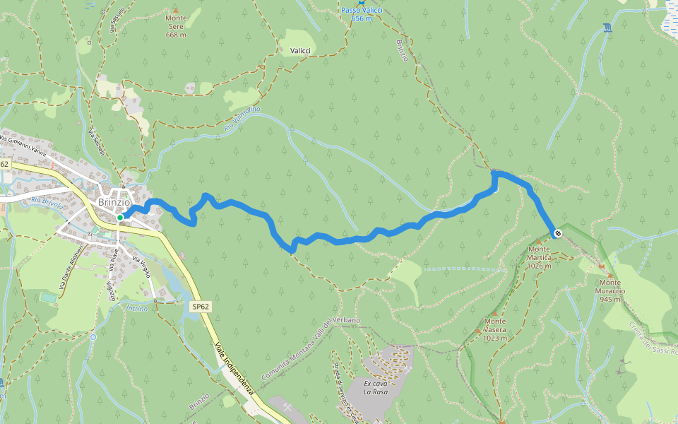 Brinzio - Monte Martica walking route map in Brinzio