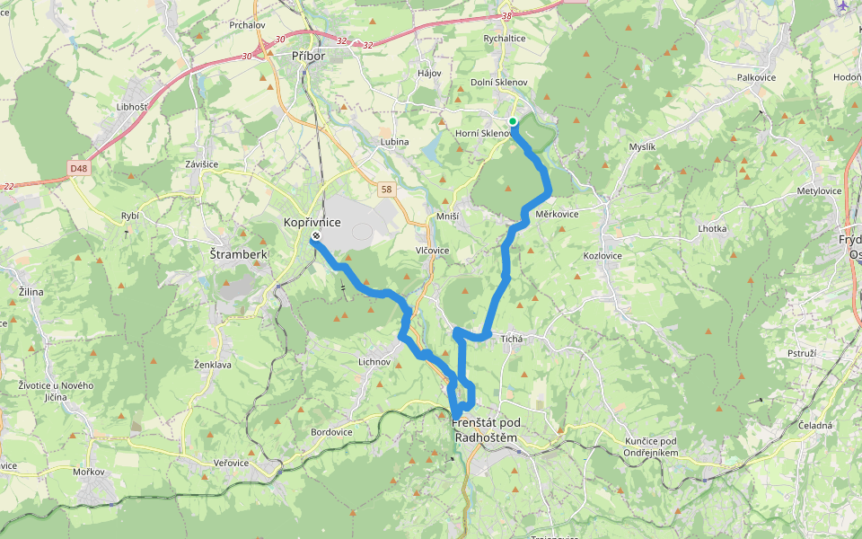 [Ž] Hukvaldy - Kopřivnice walking route map in Hukvaldy