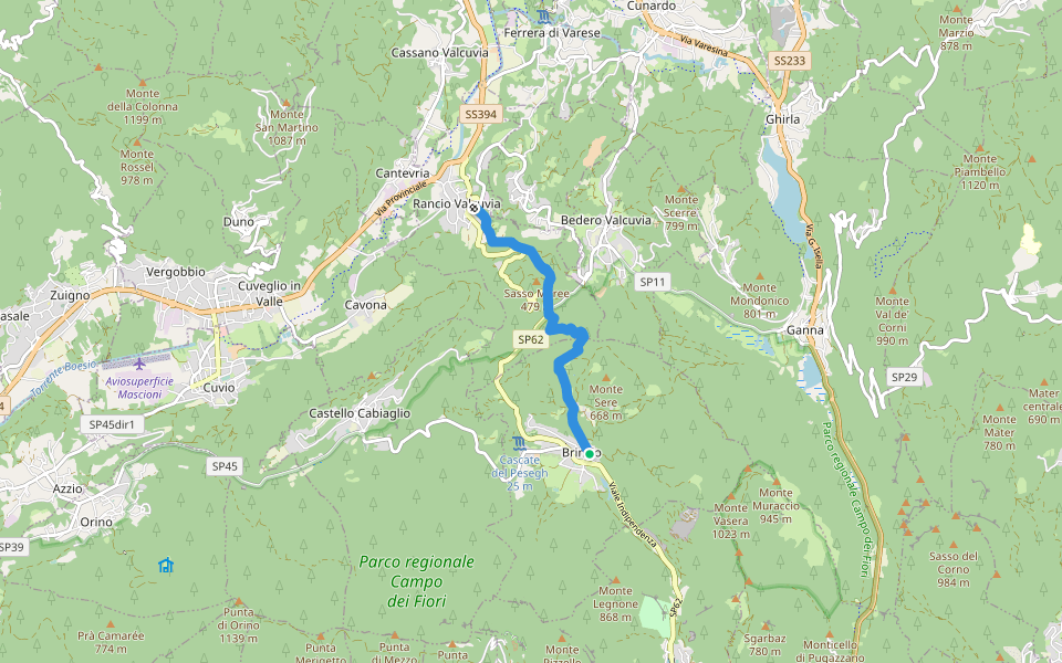 Sentiero 318 Brinzio - Rancio Valcuvia walking route map in Brinzio