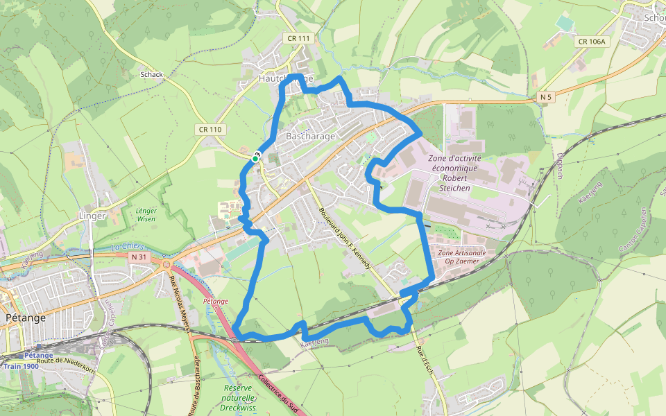 Auto-Pédestre Bascharage walking route map in Käerjeng