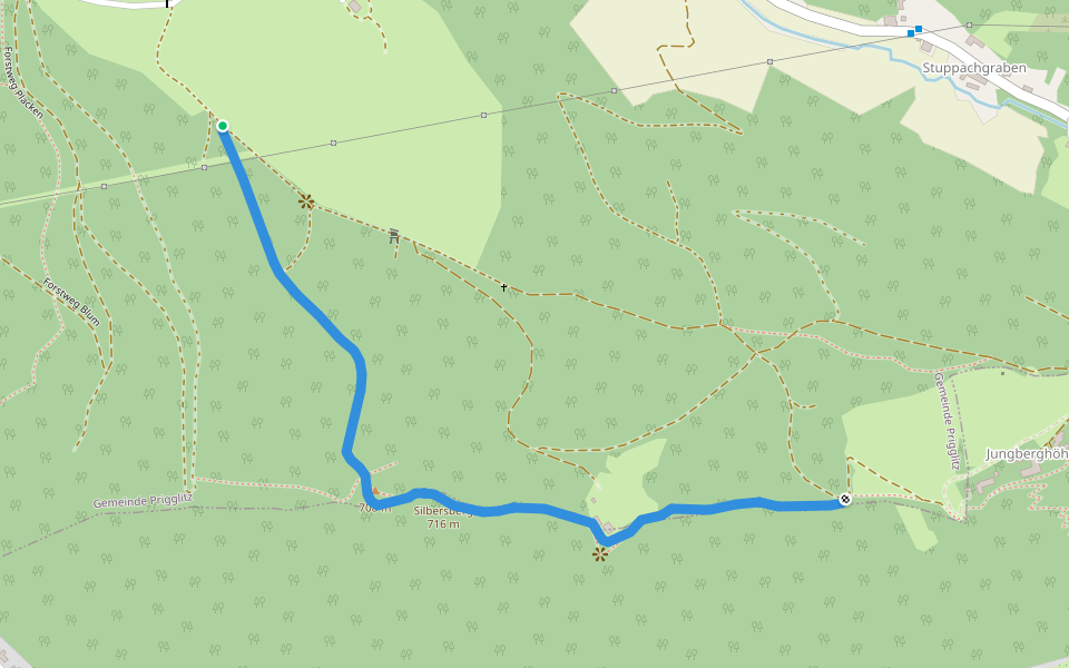Güterweg Schmalzgrube (Auf der Wiese) - Zwickl Marterl - Anschluß Wanderweg 834 walking route map in Stuppachgraben