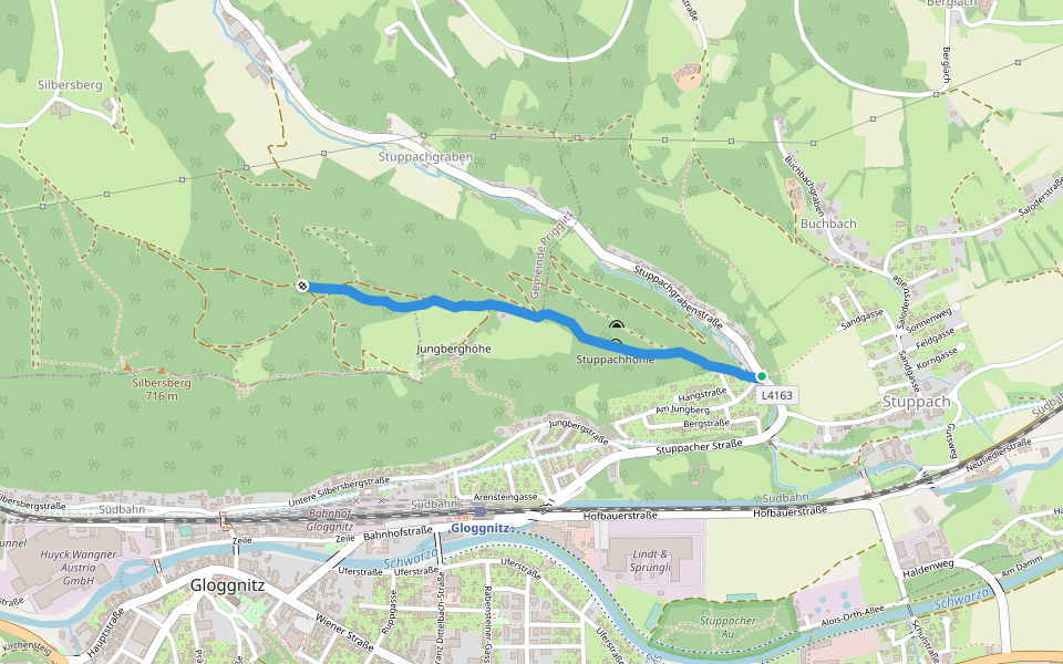 Stuppach - Anschluß Wanderweg 834 walking route map in Gloggnitz