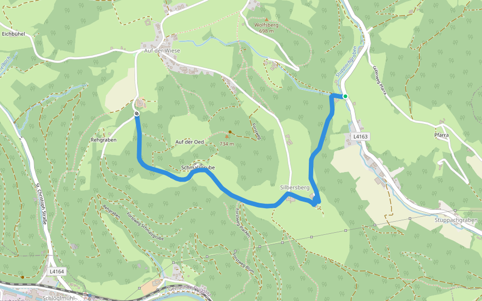 Stuppachgraben - Silbersberg - Güterweg Schmalzgrube (Auf der Wiese) walking route map in Stuppachgraben