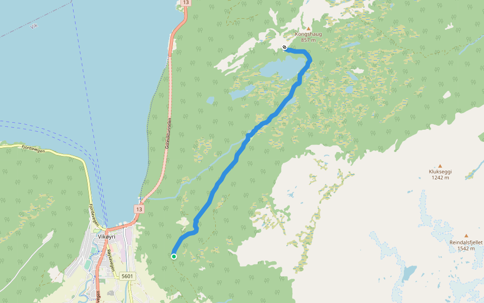 Varpet-Kongsvatn walking route map in Vikøyri