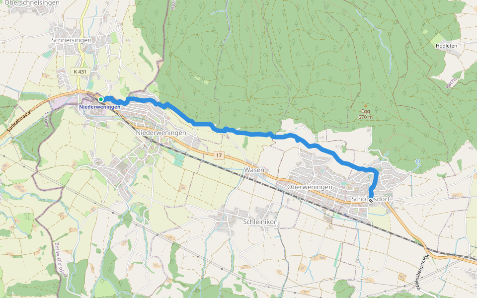 Niederweningen - Schöfflisdorf walking route map in Niederweningen