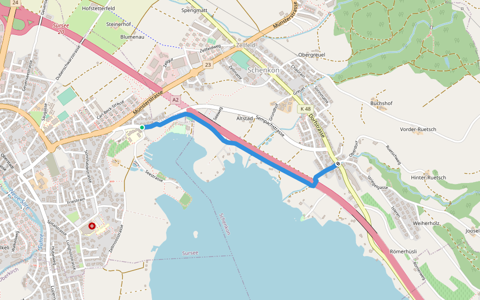 Mariazell - Schenkon walking route map in Sursee