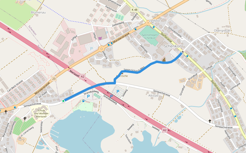 Mariazell (Sempachstrasse) - Schenkon Gemeindezentrum walking route map in Sursee