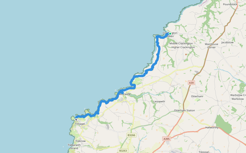 South West Coast Path (Section 12: Crackington Haven to Tintagel) walking route map in Crackington Haven