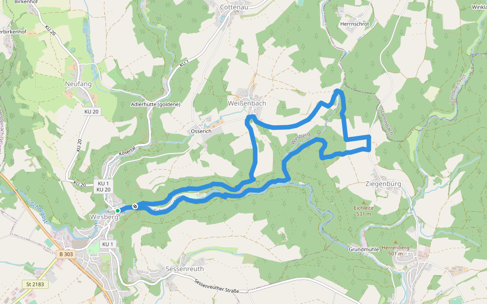 FrankenwaldSteigla Franzosenweg walking route map in Wirsberg
