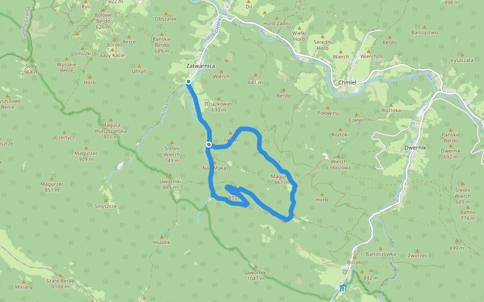 Ścieżka przyrodniczo-historyczna Hylaty walking route map in Zatwarnica