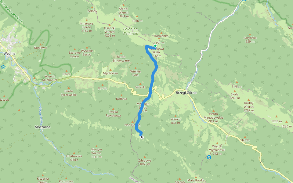 Dział - przełęcz Wyżna - Chatka Puchatka walking route map in Wetlina