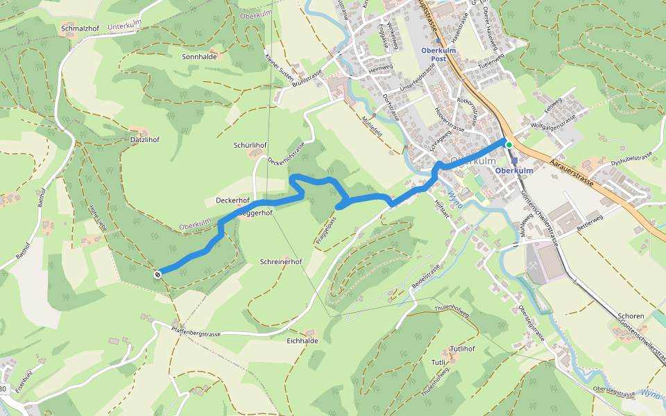Oberkulm - Junkerwald walking route map in Oberkulm