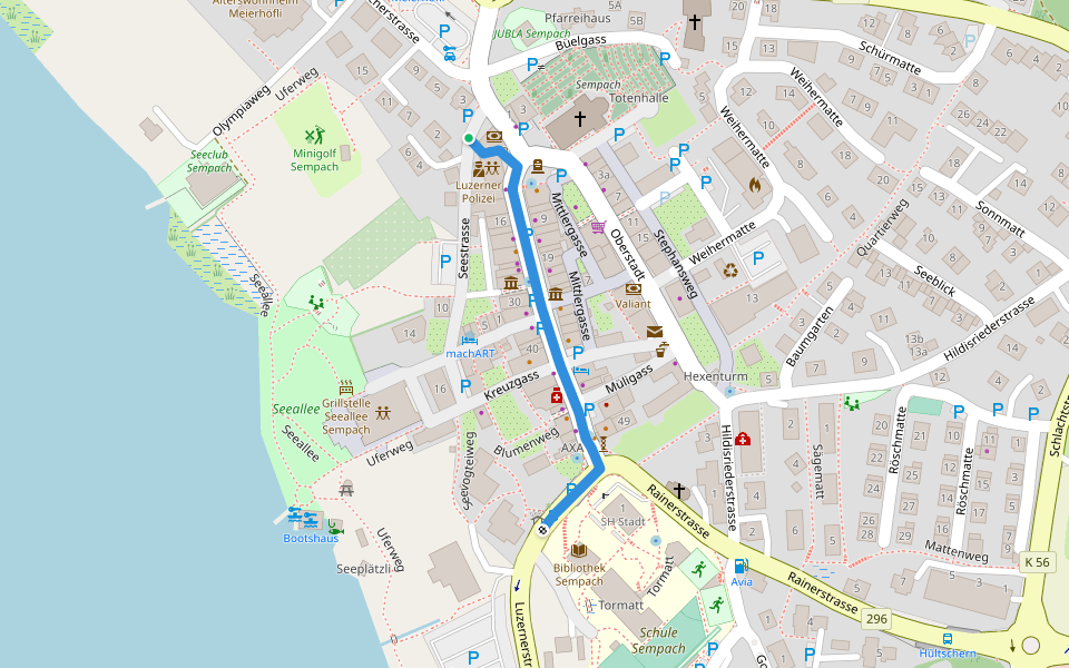 Sempach (Ochsen) - Sempach (Post) walking route map in Sempach