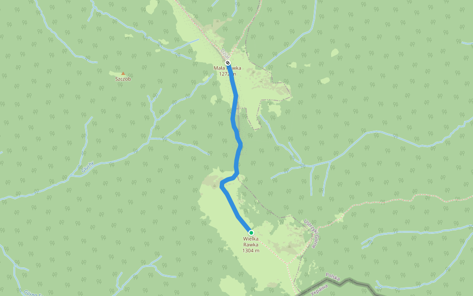Mała Rawka - Wielka Rawka walking route map in Moczarne