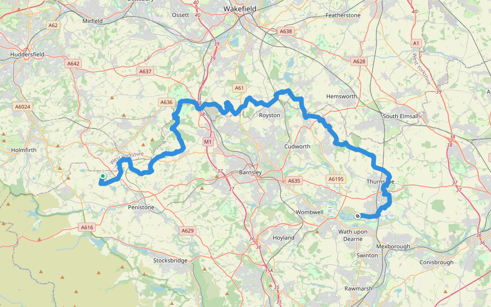 Barnsley Boundary Walk walking route map in Ingbirchworth