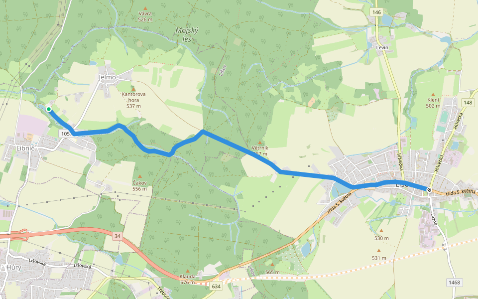 [Ž] Lišov náměstí - U Libniče walking route map in Libníč