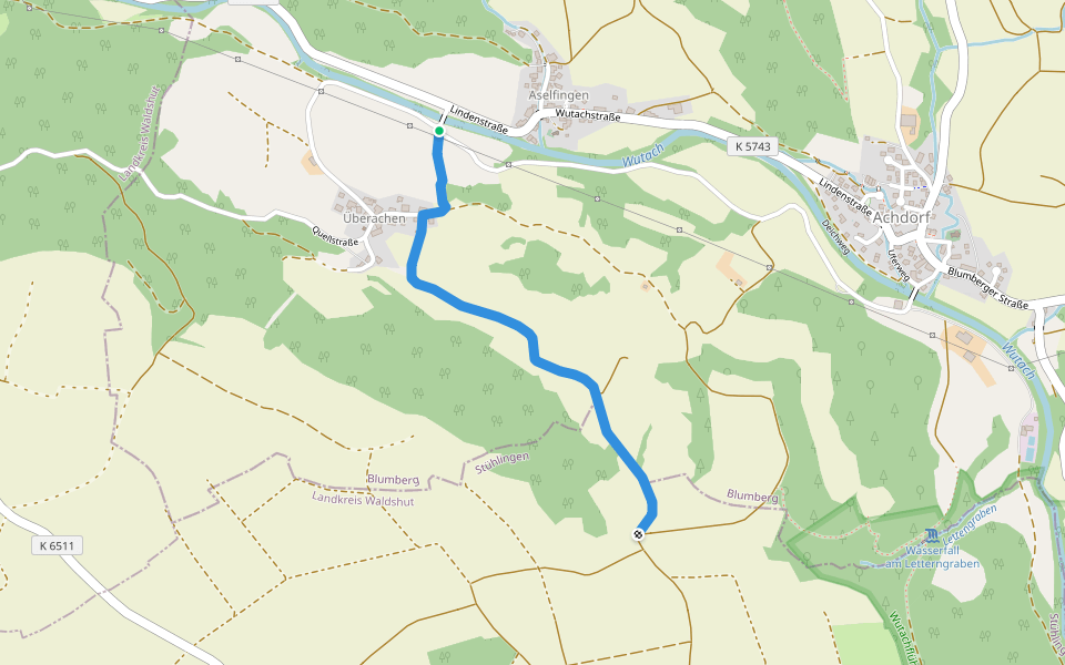 Äugleinbuckweg walking route map in Blumberg