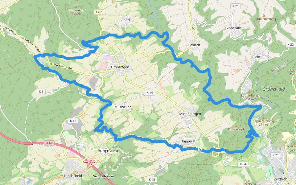 Mühlen an Lieser und Salm walking route map in Hupperath
