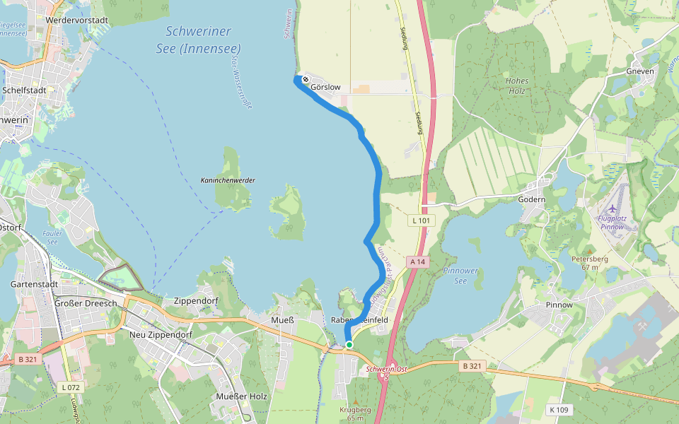 Raben Steinfeld - Görslow walking route map in Raben Steinfeld