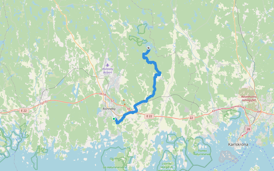 Blekingeleden Etapp 10: Ronneby Brunn–Skärsviken walking route map in Karlskrona