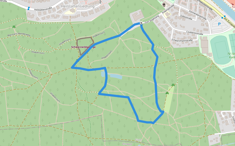 Rundwanderweg 1 walking route map in Fürth