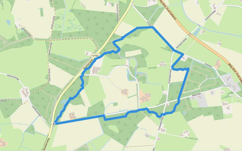 Blauwe paaltjes walking route map in Schalkhaar
