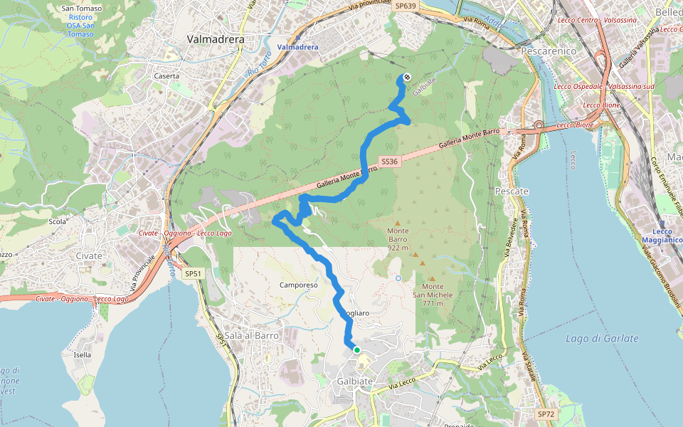 Sentiero di mezzo 301: Galbiate - Pian Sciresa walking route map in Galbiate