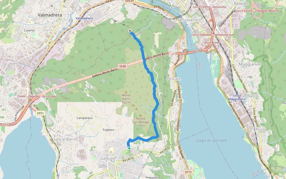 Sentiero di mezzo 301a: Galbiate - Pian Sciresa walking route map in Galbiate