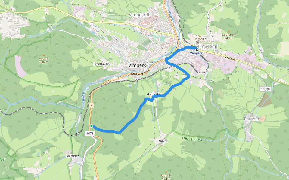 [M] Vimperk (žst.) - Pod Chválovnou walking route map in Vimperk