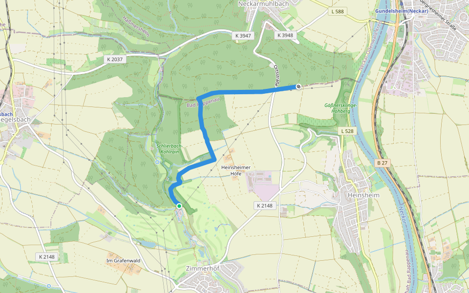 Verbindungsweg walking route map in Bad Rappenau