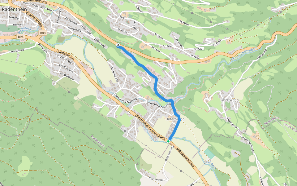 Obertweng-Highway walking route map in Radenthein