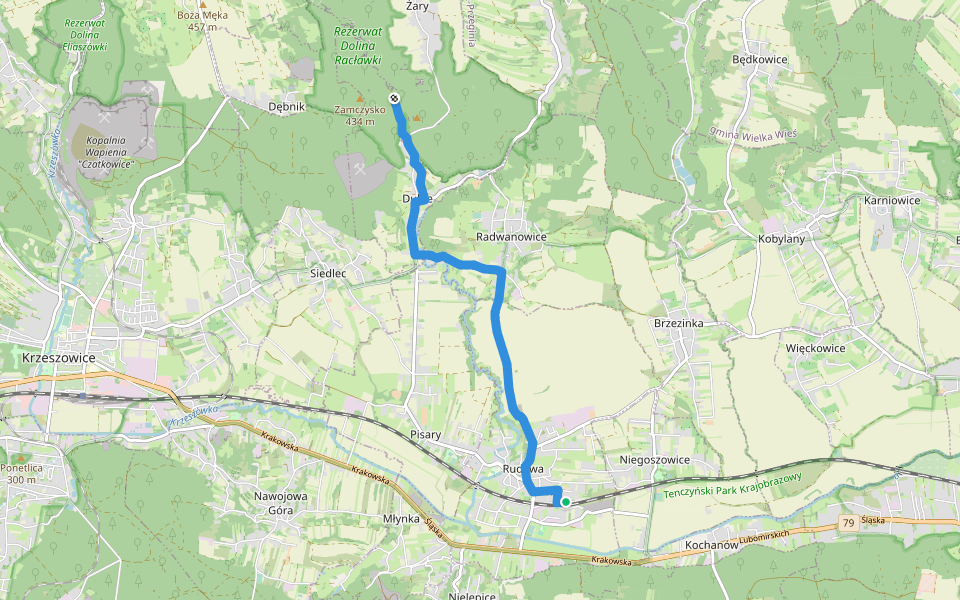 Stacja PKP w Rudawie - Dolina Racławki walking route map in Rudawa