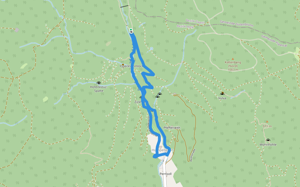 Ysperklamm walking route map in Yspertal