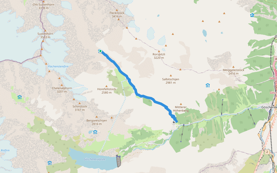 Voralpkurve - Voralphütte walking route map in Göschenen