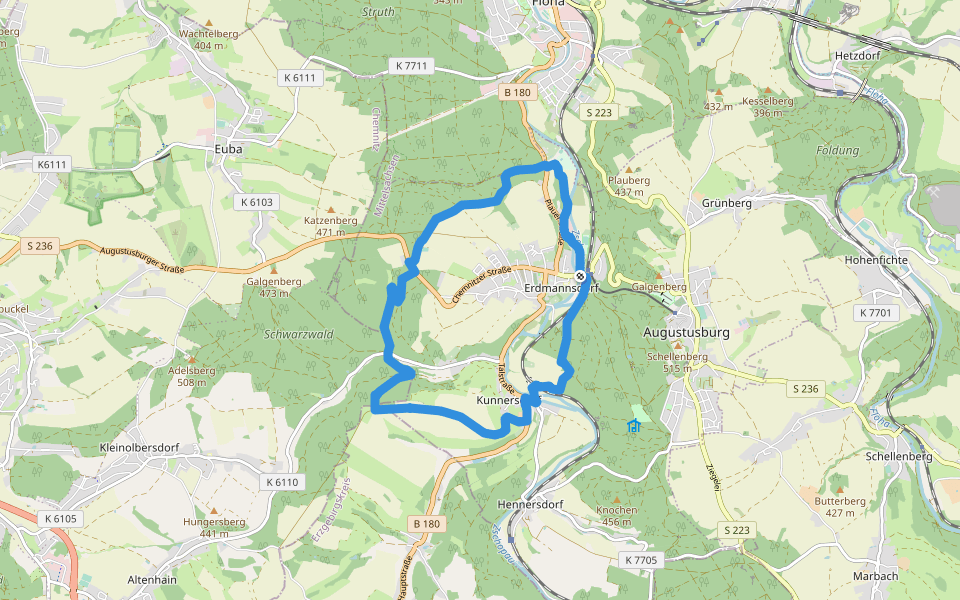 Großer Ermannsdorfer Rundweg walking route map in Augustusburg