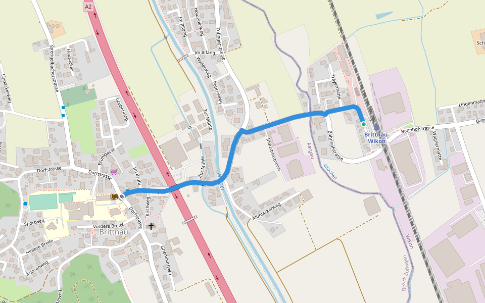 Station Brittnau-Wikon - Brittnau walking route map in Wikon