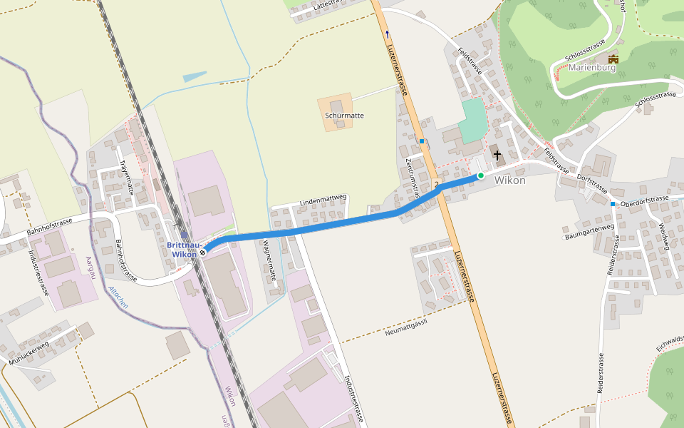 Wikon (451) - Station Brittnau-Wikon walking route map in Wikon