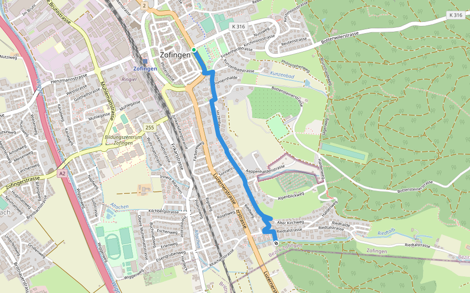 Altes Schützenhaus - Rietel walking route map in Zofingen