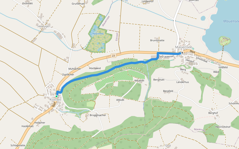 Kottwil - Mauensee walking route map in Ettiswil