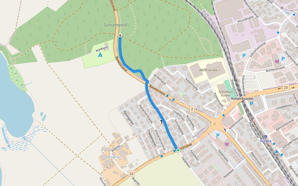 Kotten - Surseerwald/Waldheim walking route map in Sursee