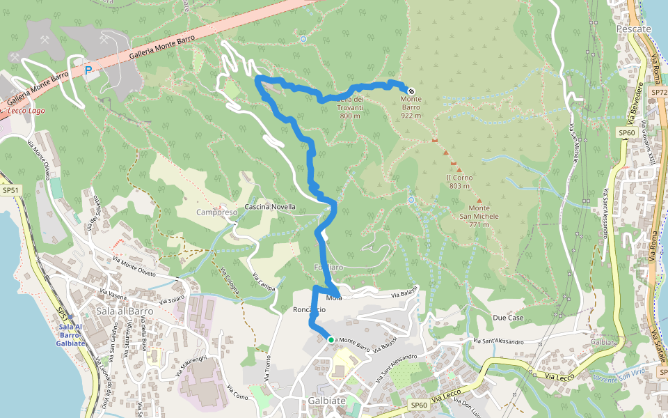 Sentiero 302: Galbiate - Vetta Monte Barro walking route map in Galbiate