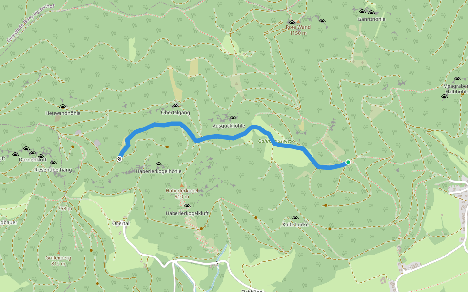 Verbindung zwischen blaue und gelbe Markierung walking route map in Auf der Wiese
