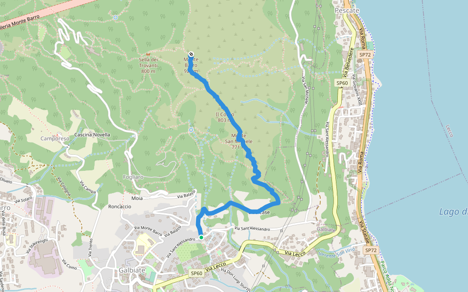 Sentiero 305: Galbiate - vetta Monte Barro walking route map in Galbiate