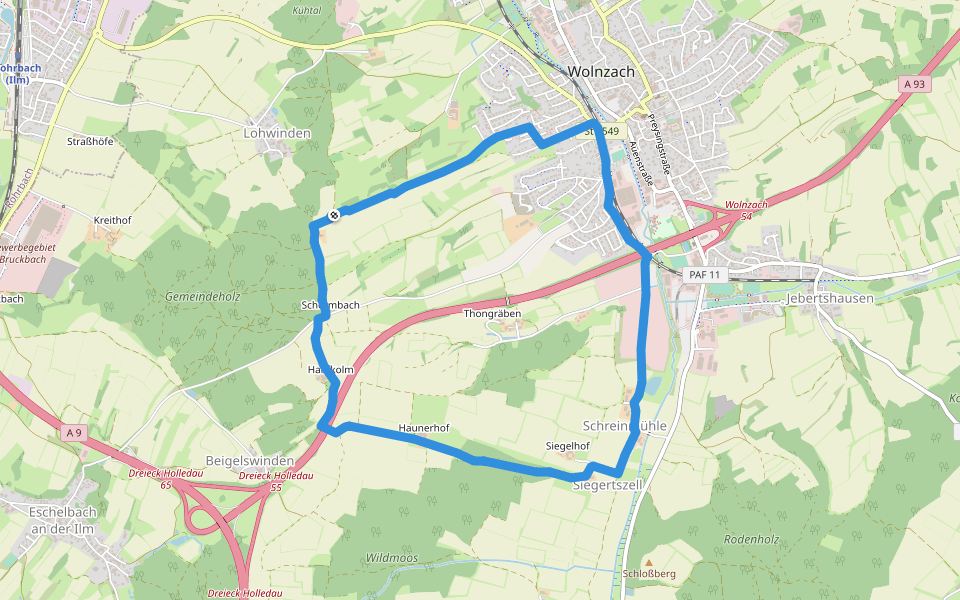 Wanderweg 91 walking route map in Wolnzach