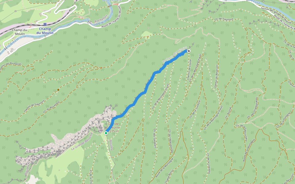 Grande Ecoeurne - Le Belvédère walking route map in Boudry