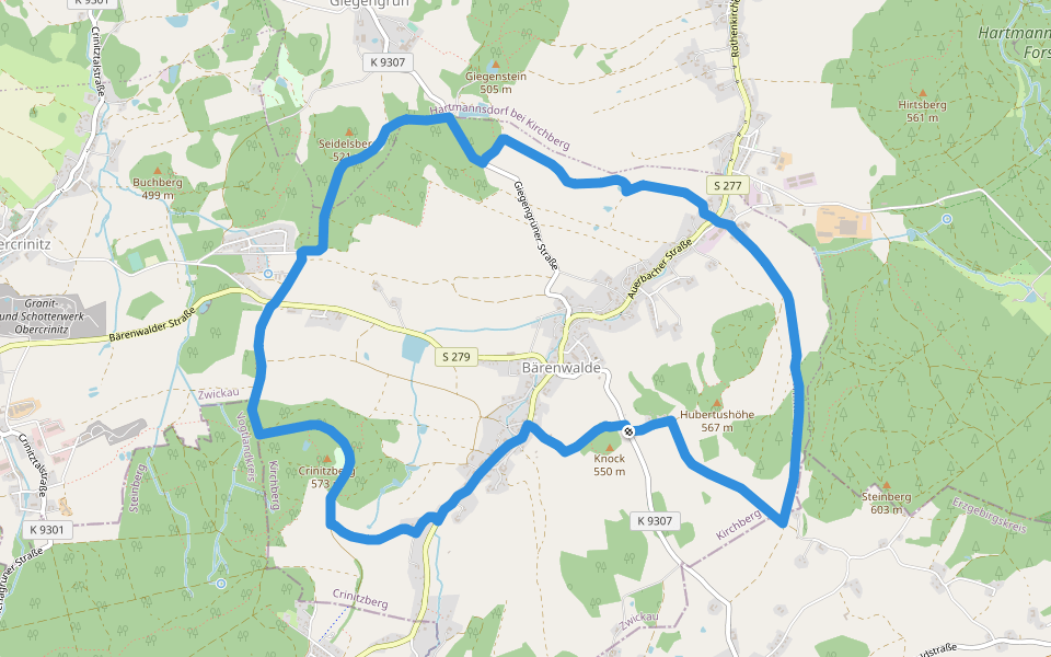 Bärenwalder Rundweg walking route map in Crinitzberg