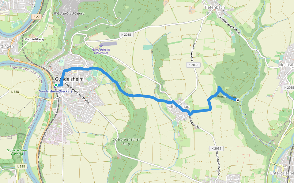 Blauer Punkt, Gundelsheim - Bachenau walking route map in Gundelsheim