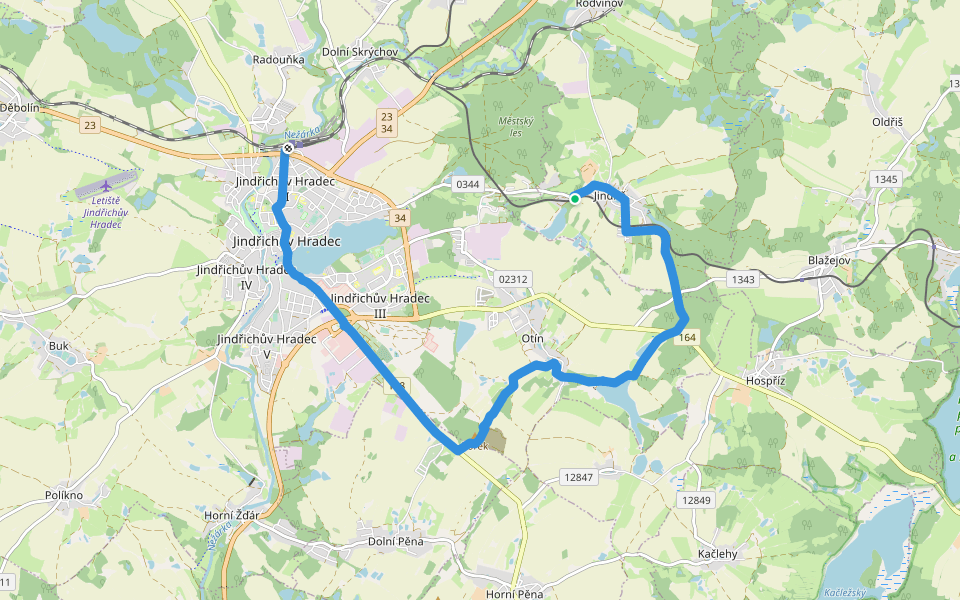 [Z] Jindřichův Hradec - Jindřiš walking route map in Rodvínov
