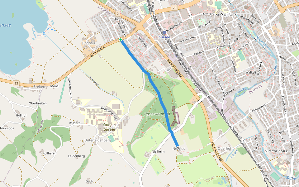 Kotten - Neuhus walking route map in Sursee